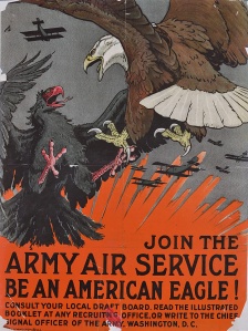 Clash of Eagles... A stunning 1917 recruitment poster for the US Air Service, by noted wildlife illustrator (and taxidermist) Charles Livingston Bull (1874–1932). (Library of Congress P&P LC-DIG-ds-05451)