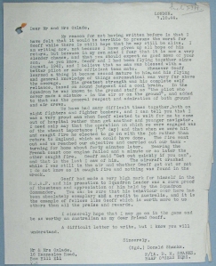 The letter Don Shanks wrote to Geoff Oxlade's mother, after returning to the squadron. (Aust. National Archive) 